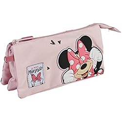 Maletin Escolar Minnie CERDÁ LIFE'S LITTLE MOMENTS Estuche 3 Compartimentos Niña de Minnie Mouse | Podrá Llevar Todo el Material Escolar Necesario para Primaria-Licencia Oficial Disney, Color Rosa, (Cerda 2100003843)