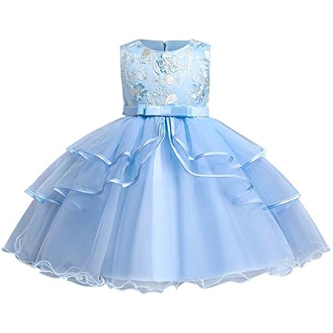 Kinder Abendkleid Tüll Prinzessin Geburtstag Partykleid Mädchen Hochzeit Brautjungfer Festliches Festkleid Blumenmädchen Feierliche Anlässe Ballkleid Cocktailkleid Weihnachten Kleid Blau 4-5 Jahre Cover