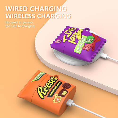 3Pack Cute Airpod Case 2Nd Generation,3D Cartoon Rainbow Candy+Purple Potato Chips+Chocolate Airpods Case Cover For Girls Boys,Food Design Silicone Protective Case For Apple Air Pod 2/1 With Keychain #TOP2