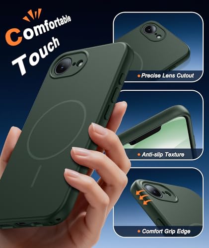 Image of FNTCASE for iPhone 17e & iPhone 16e Case: [Compatible with Magsafe] Solid Matte Magnetic Phone Cover with [Full Camera Protection] [Screen Protector] Military Grade Shockproof Protective, Green