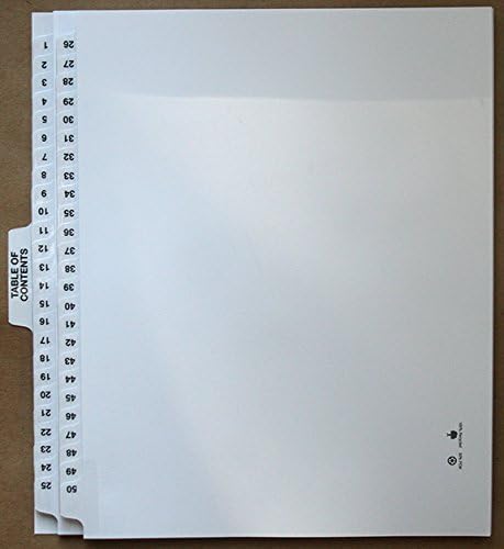 Numbered Dividers 1-50 3 Hole Punched