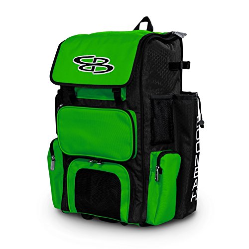 Boombah Rolling Superpack Baseball / Softball Gear Bag - 23-1/2" x 13-1/2" x 9-1/2" - Black/Lime Green - Telescopic Handle - Holds 4 Bats - Wheeled Version