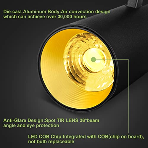 Intwell 12W Led Track Lighting Heads,3000K/4000K/5000K Selectable,Dimmable 3-Color H Type Led Track Light Heads,Cri90+ Track Lighting Fixtures With Remote For Kitchen,Accent,Art,36°Angle 6Pack (Black) #TOP5