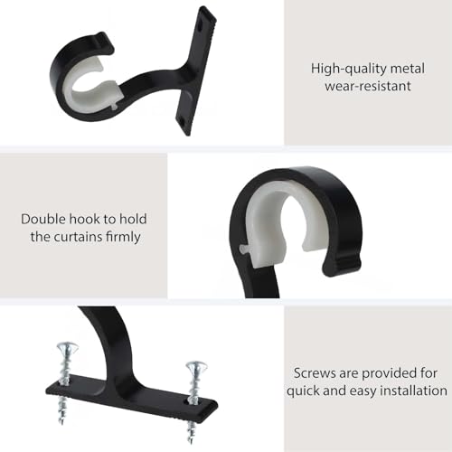 Miniatura 3 de 2 Pcs Soporte Barra Cortina 20-28mm, Soporte Cortina Techo Aleación De Aluminio, 4mm Soporte De Cortinas De Techo, Soporte De Cortina Para El Dormitorio, Oficina, Baño Blanco Negro