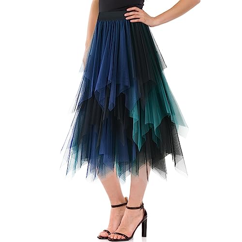 Women's A Line Tulle Midi Skirt Tiered Petticoat Skirts Tea-Length Elastic Waist Tutu Skirts Size for XXS-M2