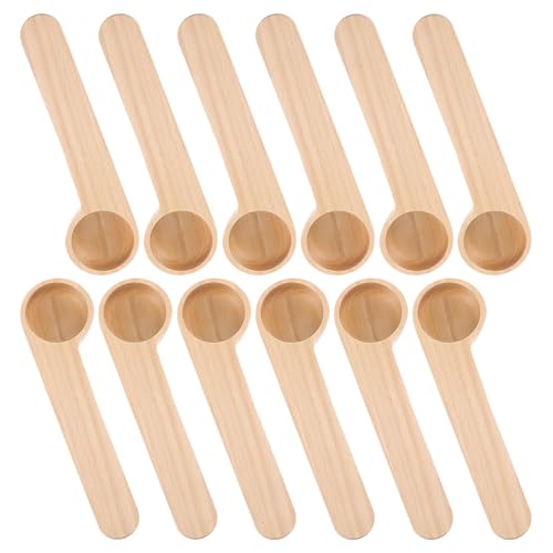 XLIUAX 12 Pcs Wooden Coffee Spoons, Tablespoon Measuring Scoop with Bag Sealer Clip for Ground Beans, Espresso Coffee, Tea, Sugar, Salt Home Kitchen Tools Utensils