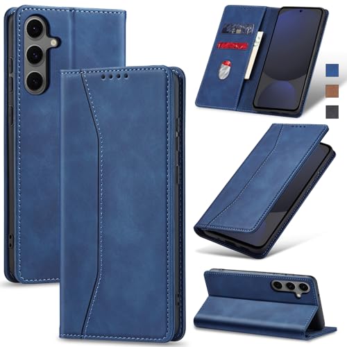 Image of Jasonyu Flip Wallet Case for Samsung Galaxy S24 FE,Leather Magnetic Folio Cover with Card Holder,Kickstand - TPU Shockproof Durable Protective Phone Case,Blue