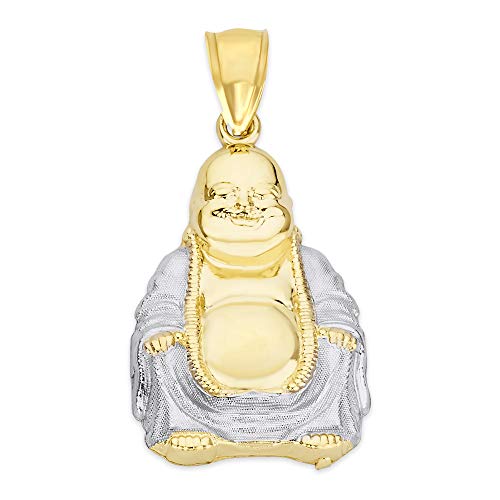 10k Real Solid Two Tone Gold Laughing Buddha Pendant, Chinese Folklore Jewelry, Buddhist Gifts for Him