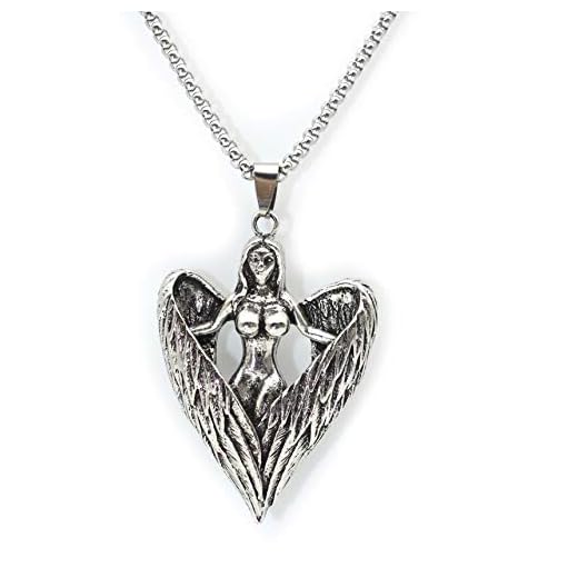 Ängel halsband för män, hjärta vingar hänge halsband med 68 cm kedja, gotisk ängel amulett halsband, vintage wing död hänge, hiphop halsband, punk rock fiskelsmycken