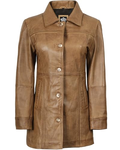 Image of Blingsoul Women's Lambskin Leather Car Coat - Vintage Real Long Leather Jacket for Women