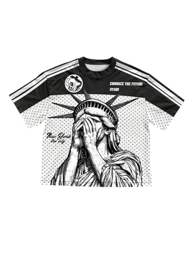 GORGLITTER Men's Short Sleeve Y2k Graphic Tees Streetwear Vintage Figure Art Print Aesthetic Casual Crewneck T-Shirt