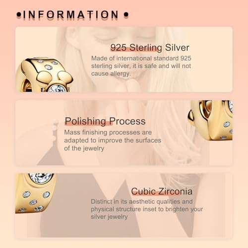 Image of S925 Sterling Silver Gold Plated Romantic Charms, Gifts for Mom Girlfriend Family on Valentine's Day Birthday Christmas Anniversary, Bracelet Necklace Bead Charm