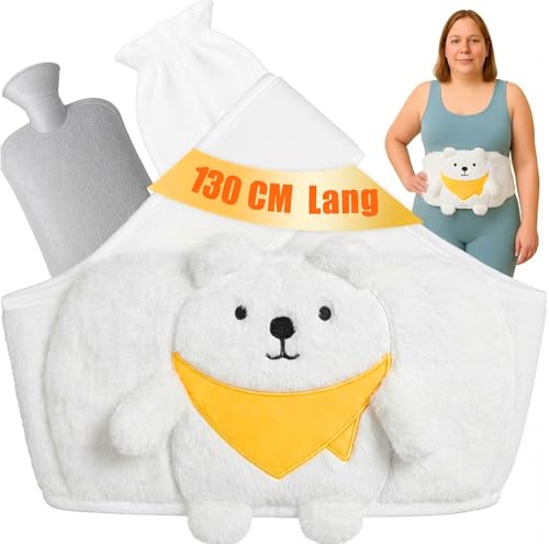 Wärmflaschengürtel 130cm, 3-IN-1 Kuscheliges Bären-Design mit Extra Langer Wärmflasche Gürtel, Flauschigem Bezug und Wärmflasche – Ideal für...