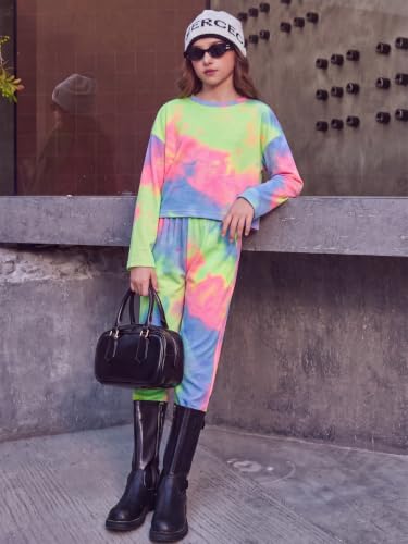 Image of Arshiner Girls 2 Piece Outfits Kids Trendy Tie Dye Sweatsuits Sets