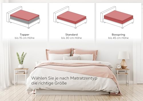 BEAUTEX Spannbetttuch Bettlaken aus Baumwolle, Premium Jersey Stoff 160g/m², Größe und Farbe wählbar (Standard - 200x200x30 cm, Altrose)