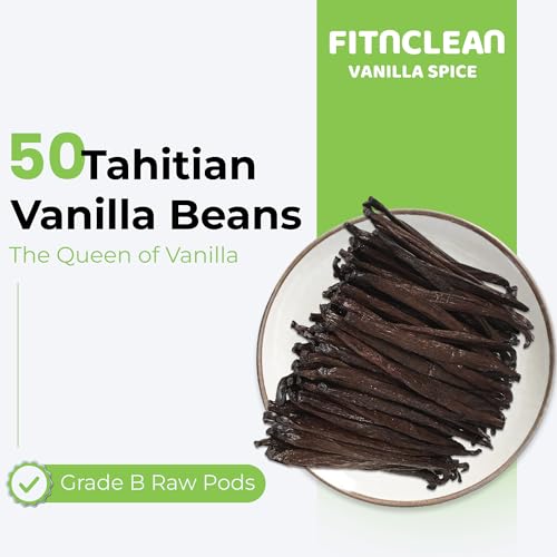 Image of 50 Tahitian Vanilla Beans Grade B for extract, Cooking and Baking by FITNCLEAN VANILLA| Fresh 5 inch-7 inch NON-GMO Whole Natural Raw Pods
