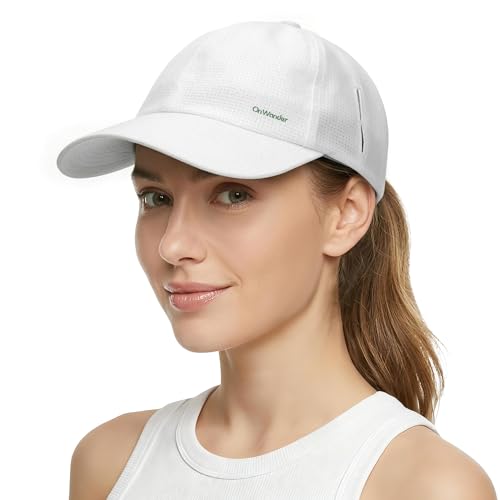 OnWander Performance Running Hat for Women Men UPF 80+ Baseball Cap Lightweight Breathable Cooling Mesh Quick Dry for Golf White