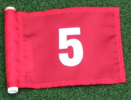 ShopTJB Set of White Numbered #1, #2, #3, #4, and #5 Each Printed on a Solid Red Jr. (8" L x 6" H) 400 Denier Pin Marker Flag for Golf & Putting Green Applications