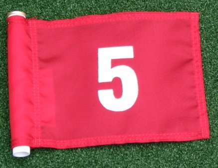 Shoptjb Set Of White Numbered #1, 2, 3, 4, And #5 Each Printed On A Solid Red Jr. (8" L X 6" H) 400 Denier Pin Marker Flag For Golf & Putting Green Applications #TOP5