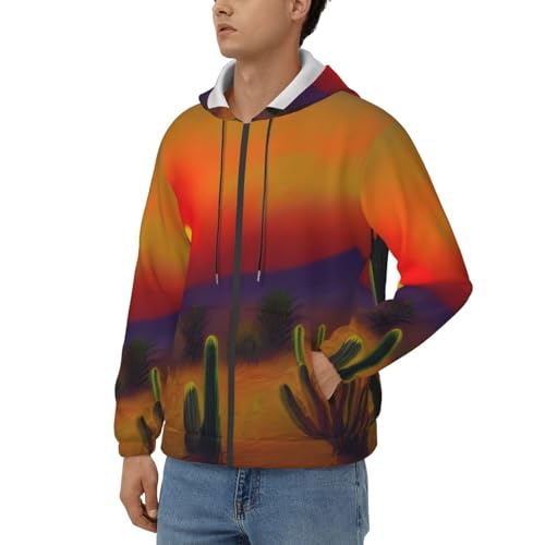 Sweat à capuche homme imprimé cactus désert pull doux d'automne - 2