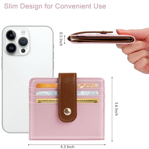 Small Wallets for Women Slim Minimalist for Bifold Credit Card Holder for Pocket or Purse, Pink & Brown3