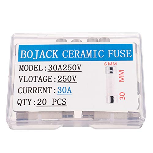 Image of BOJACK 30AL250V 6x30mm 30A 250V Slow-Blow Ceramic Fuses 30 amp 250 Volt 0.24 x 1.18 Inch Ceramic Tube Time-delay Fuses(Pack of 20 Pcs)