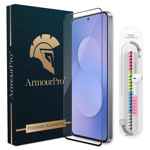 Image of ArmourPro Military-Grade Tempered Glass for Samsung Galaxy S25 FE - 9H Anti Scratch, Edge-to-Edge Coverage, HD Clarity, Smooth Touch, Case Friendly, Easy Installation Kit with Cable Protector