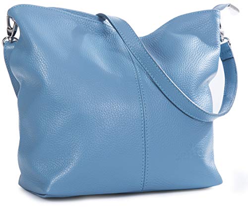 LiaTalia Women s Medium Hobo Shoulder Bag Genuine 100% Italian Leather Stylish & Elegant Design - ADAL [Denim Blue]