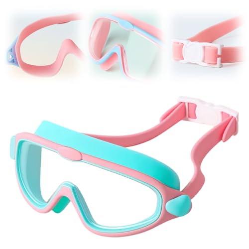 Image of HD Children's Large Frame Waterproof and Anti-fog Swimming Goggles, 180 Wide View Swim goggles for Kids 3-15
