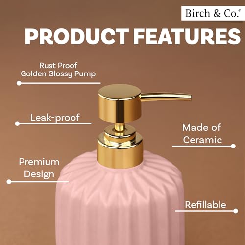 Image of Ceramic Soap Dispenser for Wash Basin - Handwash Dispenser Bottle - Leak-Proof Design with Silver Glossy BPA-Free Pump, Rivo, Pink, Pack of 2,SoapDispenser RivoCombo PinkPink