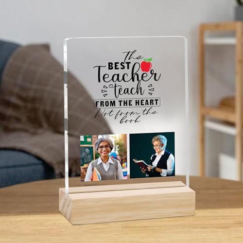 Image of Giftplease Best Teacher Plaque | Personalized Photo Frame with Wooden Stand | Appreciation Gift for Teachers | Teacher's Day Retirement Farewell Gift (Custom Photo & Text CTH 04