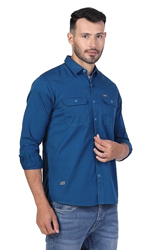 Image of Men's Cotton Twill Utility Shirt | Full Sleeve Button-Down Casual Shirt | Dual Chest Pockets | Comfortable Regular Fit | Everyday Wear
