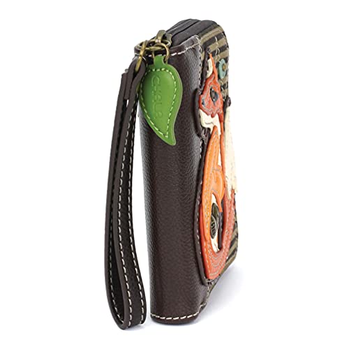 Image of CHALA Zip Around Wallet, Wristlet, 8 Credit Card Slots, Sturdy Pu Leather - Fox A - Olive Stripe