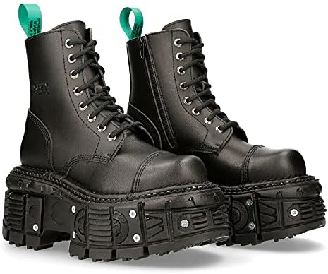 New Rock BOOTS TANKMILI083C-V2 VEGAN Leather Combat Black Platform Biker Goth Punk Shoes 40 | Image 1