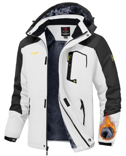 Image of TBMPOY Men's Winter Jackets Skiing Waterproof Snow Thick Fleece Lined Hooded Utility Cold Weather Warm Outdoor Ice Work