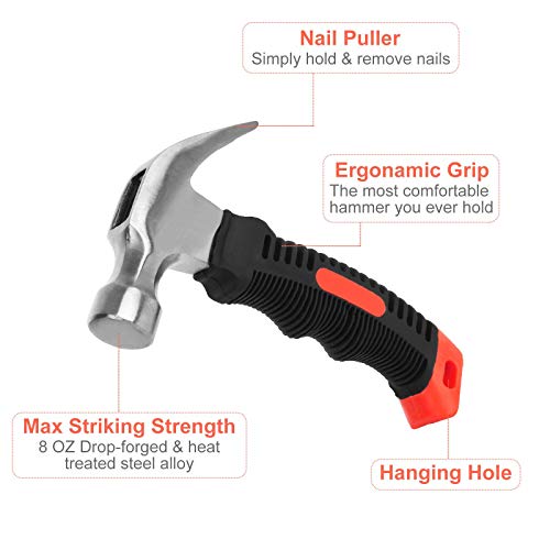 Lishine 8 Oz Stubby Claw Hammer, 4 Pack Small Claw Hammer With Mini Handle, Nail Hammer Tools, Small Hammer For Household Work And Outdoor Camping #TOP2