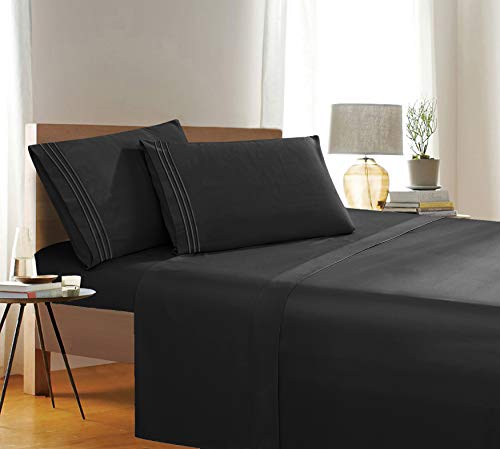 Elegant Comfort 1500 Thread Count Wrinkle & Fade Resistant Egyptian Quality 4-Piece Bed Sheet Set Ultra Soft Luxurious Set includes Flat Sheet, Fitted Sheet and 2 Pillowcases, Full, Blackout - image 1