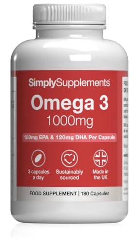 Pure Omega 3 1000mg Capsules | Supports Heart Brain & Eye Health | Rich in Omega 3 Fatty Acids | 540mg of EPA and 360mg of DHA per Serving | 180 Capsules = 2 Months Supply | Made in The UK