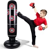 ZXQZ Punchingsäcke Aufblasbarer Boxsack, 63'' Boxsack mit Handschuhen, Freistehender Bounce Back Fitness Boxsack für Karate Taekwondo Kick Training Standboxsäcke