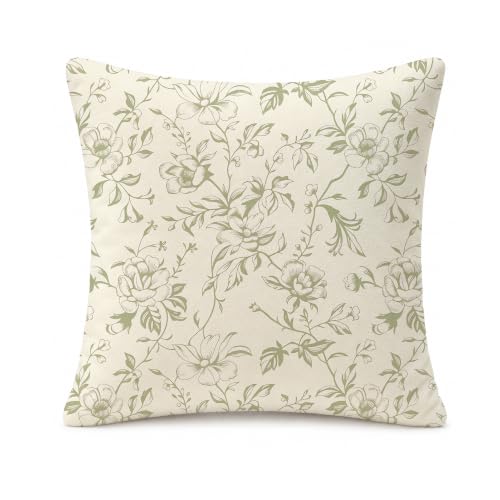 Image of LASLEN 1 Pack Green Floral Cushion Covers,45 x 45 cm Decorative Pillowcase,Soft & Comfortable with Hidden Zipper
