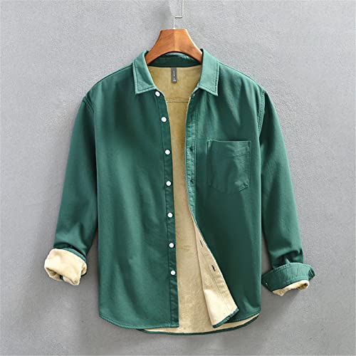 Dickes Fleece-Hemd für Herren, Brusttasche, Oxford-Baumwolle, einfarbig, langärmelig, Revers, 518 Weiß, M