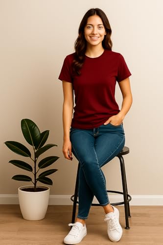 Image of Women's Solid Round Neck Half Sleeves Polyester T-Shirts, Moisture Wicking t-Shirt (Pack of 1)