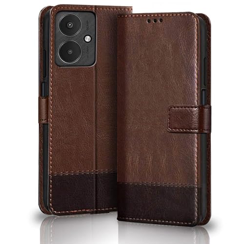 TheGiftKart Flip Back Cover Case for Mi Redmi 13C 4G / 13C 5G / Poco C65 / Poco M6 5G | Dual-Color Leather Finish | Inbuilt Stand & Pockets | Flip Cover for Redmi 13C (Faux Leather, Brown & Coffee)- Best and cheap mobile covers in India