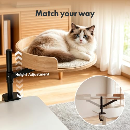 Image of FLEXISPOT EN2 55 inch x 28 inch Standing Desk with Solid Wood Cat Bed Bundle, 1 inch Thick Desktop, Desk-Mounted Cat Perch with Scratcher, Maple