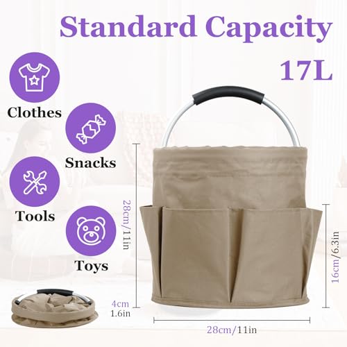 Image of 17L Cleaning Supply Caddy with Soft Handle, Portable Shower Caddy in 600D Oxford Fabric, Garden Tool Organizer Bag, Multifunctional Storage Basket for Bathroom, Garden, Khaki