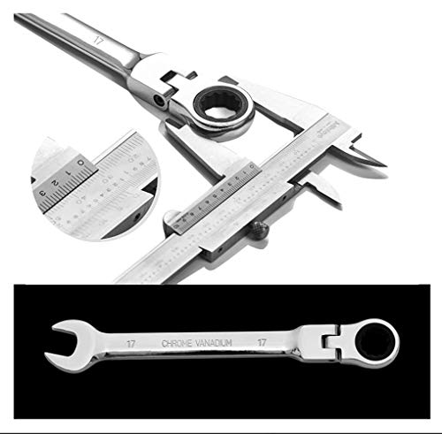 Image of FLZOSPER 17mm Metric Flex-Head Gear Wrench,Box End Head 72-Tooth Ratcheting Combination Wrench Spanner