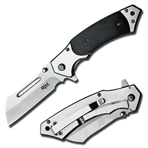 4.75" Rtek Spring Assisted Cleaver Pocket Folding Knife Razor Blade Pearl 5 colors (Black)