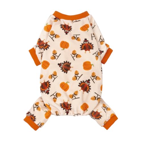 Image of Fitwarm Thanksgiving Turkey Dog Pajamas, Funny Dog Winter Clothes for Small Dogs Girl Boy, Pet Jumpsuit, Cat Onesie with Feet, Lightweight Velvet, Orange, XXL