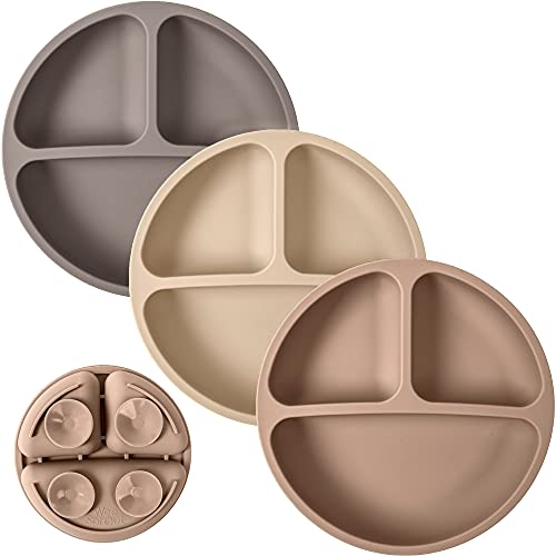 Image of WeeSprout Suction Plates for Babies & Toddlers - 100% Silicone, Dinnerware Stays Put, Divided Design for Picky Eaters, Microwave & Dishwasher Friendly, 3 Pack