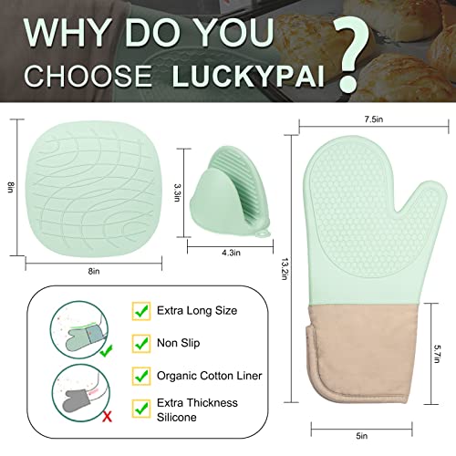 Home Oven Mitts And Pot Holders Sets, Heat Resistant Oven Mittens & Mini Oven Gloves & Hot Pads, Non-Slip Textured Soft Cotton Lining Perfect For Bbq,Baking,Cooking,Grilling-Mint 5 Pcs #TOP3